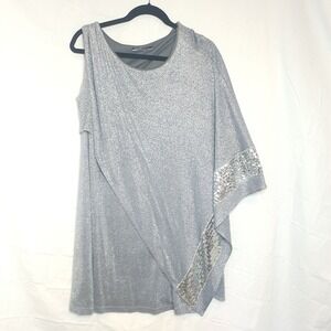 Kitty‎ Silver Metallic Asymmetrical Dress Large Sequin Wedding Party Holiday